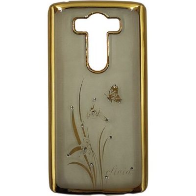 قاب ال جی V10 ژله ای شفاف نگین دار دور طلایی پروانه