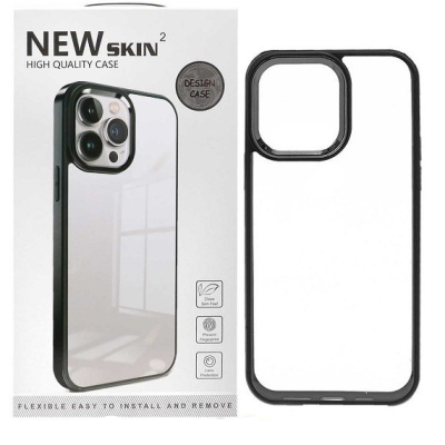 قاب گوشی iPhone 14 Pro آیفون طرح پشت طلق شفاف دور رنگی براق برند نیو اسکین NEW SKIN 2 مشکی