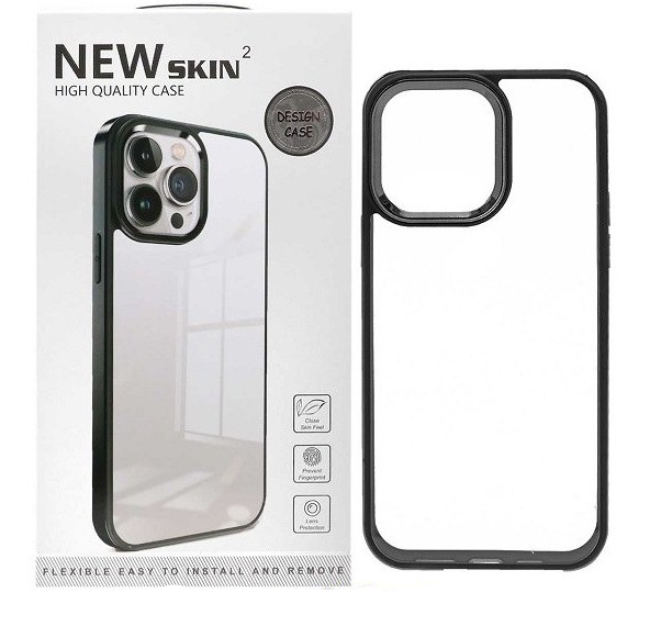 25235322 قاب گوشی iPhone 14 Pro آیفون طرح پشت طلق شفاف دور رنگی براق برند نیو اسکین NEW SKIN 2 مشکی