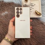 قاب گوشی Galaxy S22 Ultra سامسونگ ژله ای مای کیس طرح Gold Line دور طلایی محافظ لنز دار مشکی کد 19439
