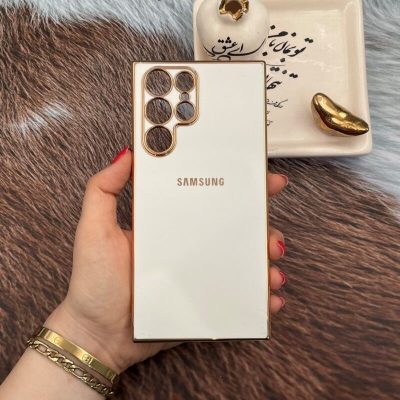 قاب گوشی Galaxy S22 Ultra سامسونگ ژله ای مای کیس طرح Gold Line دور طلایی محافظ لنز دار مشکی کد 19439
